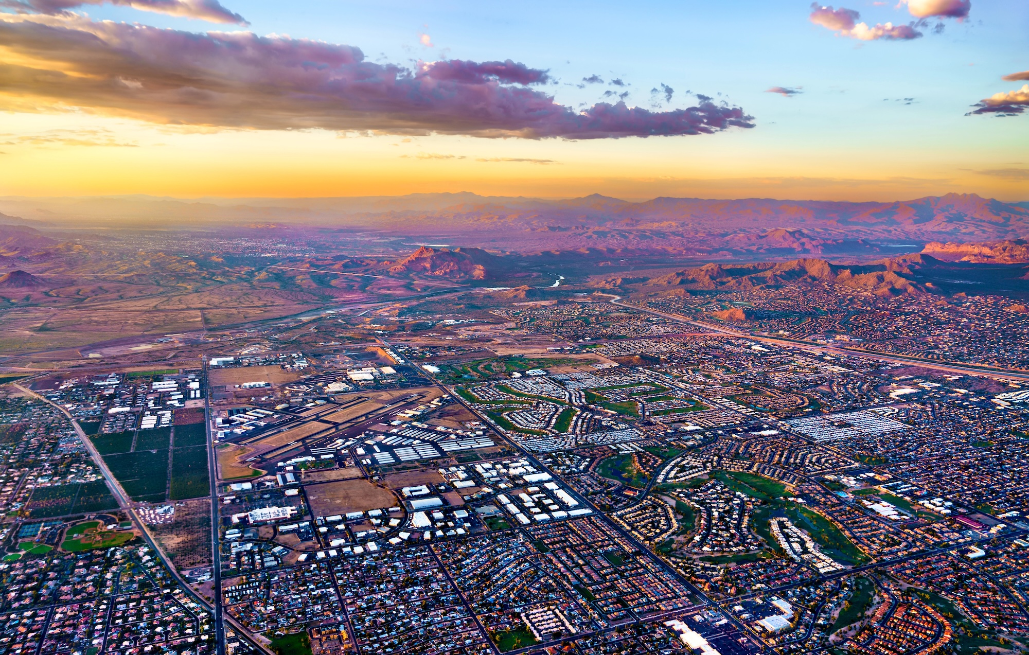 Aerial view of the Phoenix Valley at sunset — the metro area Wesmor serves 24/7