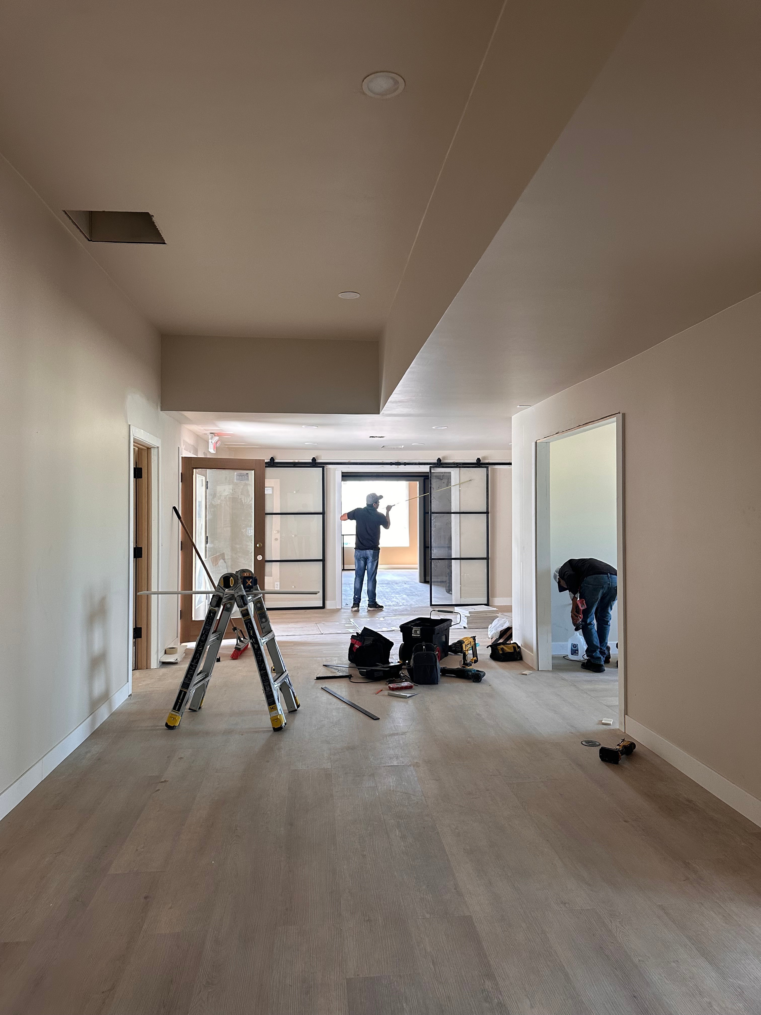 Wesmor crew on site finishing reconstruction after a water damage restoration